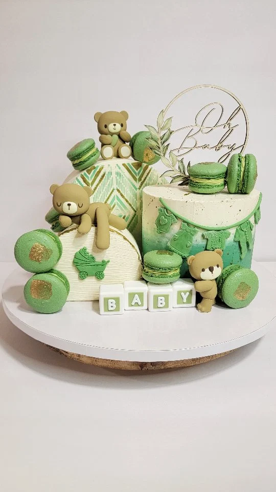 Baked with love, butter, and a whole lot of secret-keeping 🤍🎂👶 Made this cake for my bff’s surprise baby shower—and it was extra special!

Three different cakes with three flavors: eggless pistachio, chocolate, and strawberry 🍓🍫💚

Loved bringing this design to life, and seeing everyone enjoy both the look and the taste made it all so worth it ✨

Congratulations to my favorite couple 🤍 and my dearest friends! So excited to meet the newest (and tiniest) member of our friend group 🍼✨

#BabyShowerCake #smallbusiness #ZnLbakes #homebaker #westfordMAbaker
