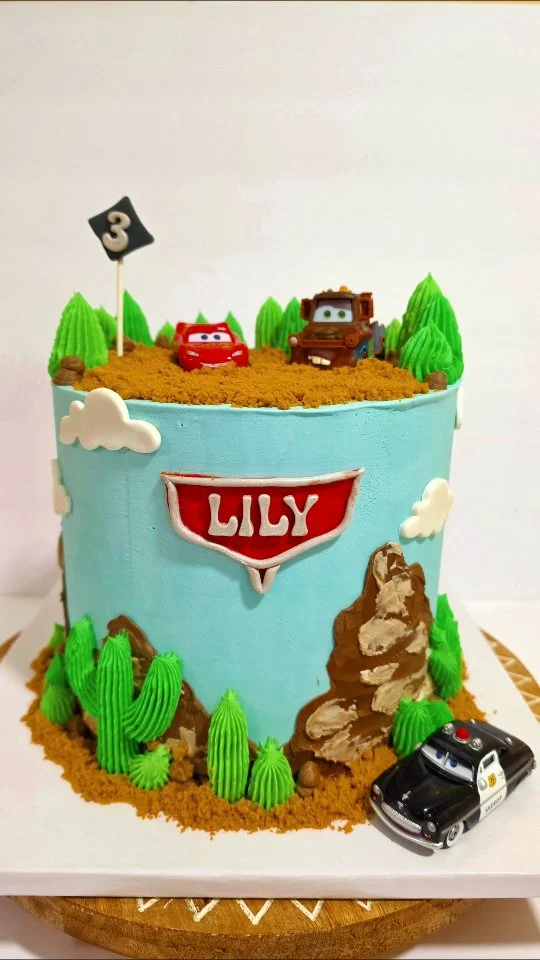 Speed on the outside, indulgence on the inside 🏁🍒

This Disney Cars-themed cake may look race-ready, but wait till you cut in… layers of rich Black Forest goodness stealing the show! 🚗💨

Because every birthday deserves a little vroom and a lot of yum ❤️
.
.
.
.
.
.
.
.
.
.

#smallbusiness #ZnLbakes #homebaker #DisneyCarsCake #BlackForestCake